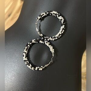 Vintage Glam Fashion Black and White Beaded Hoop Earrings